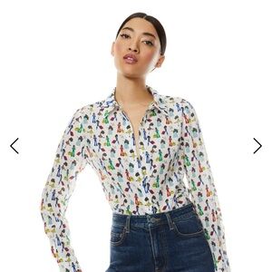 Alice + Olivia WILLA SILK BLOUSE in Passport Stace